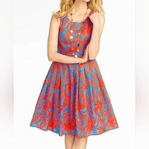 Talbots Women's Cotton Sleeveless Dress Orange Blue Size 8